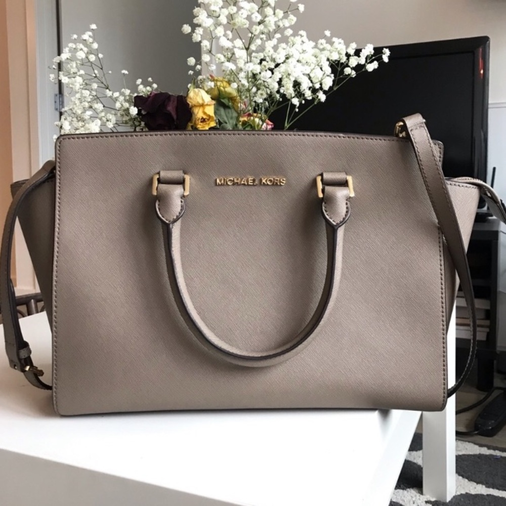 Khaki Michael Kors Selma Saffiano Leather Satchel